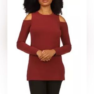 MICHAEL KORS Womens Maroon Cold Shoulder Long Sleeve Top Small